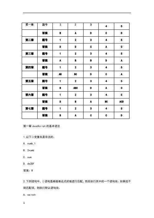 JavaScript课后选择题