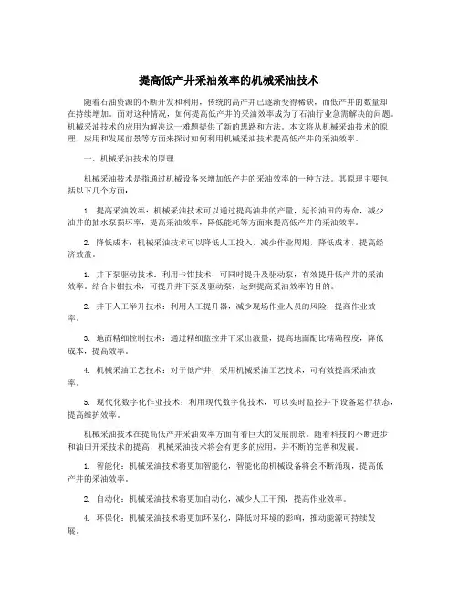 提高低产井采油效率的机械采油技术