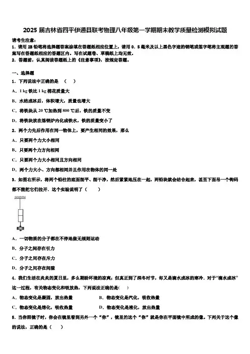 2025届吉林省四平伊通县联考物理八年级第一学期期末教学质量检测模拟试题含解析