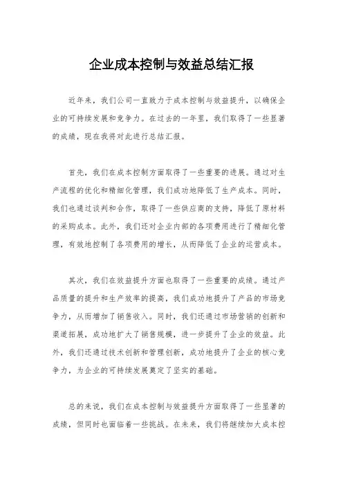企业成本控制与效益总结汇报