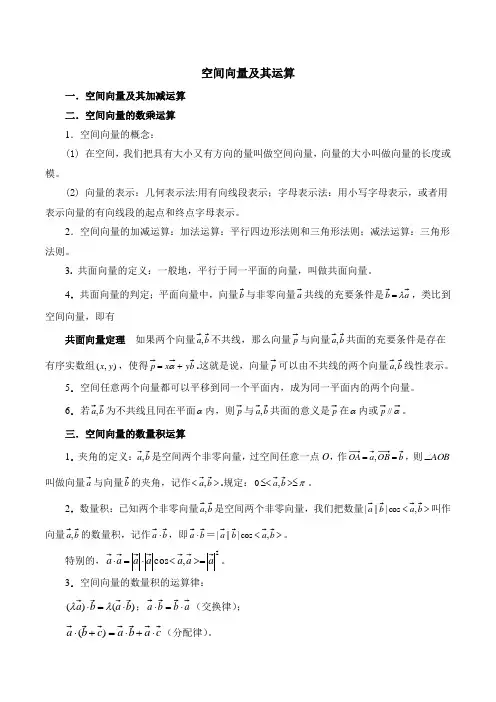 苏教版高中数学选修(2-1)-3.1知识归纳：空间向量及其运算