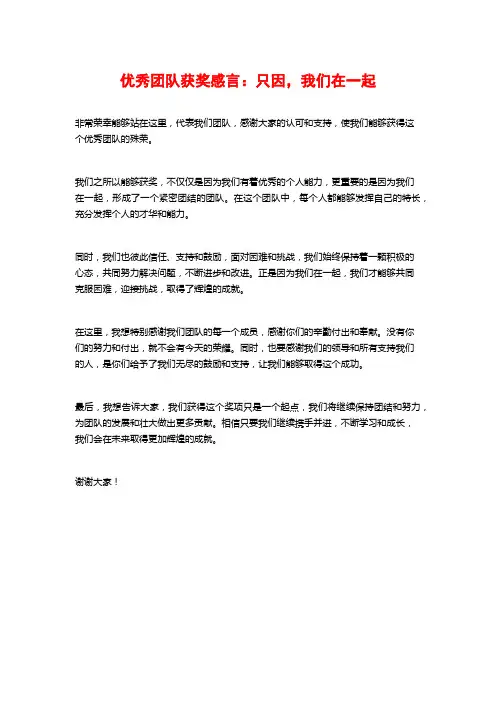 优秀团队获奖感言：只因,我们在一起