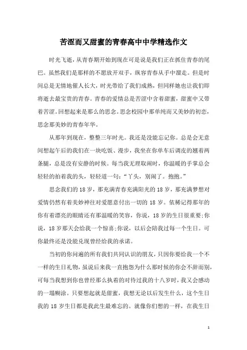 苦涩而又甜蜜的青春高中中学精选作文
