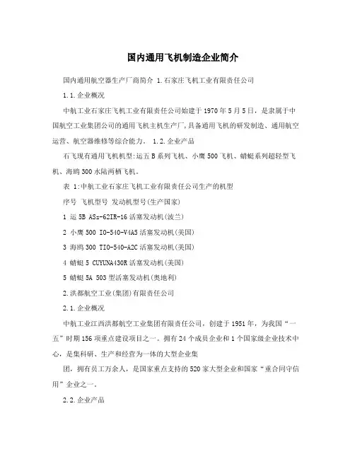 国内通用飞机制造企业简介