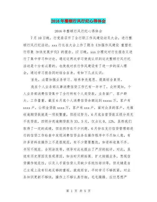 2016年整顿行风行纪心得体会