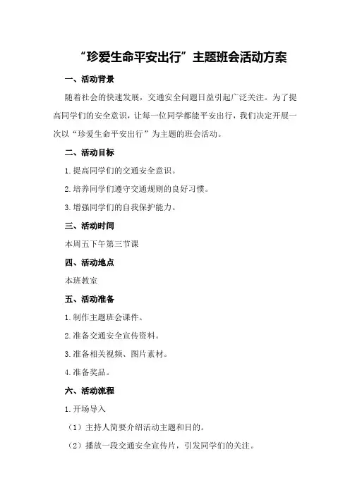 “珍爱生命平安出行”主题班会活动方案