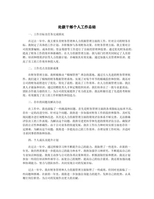 处级干部个人工作总结
