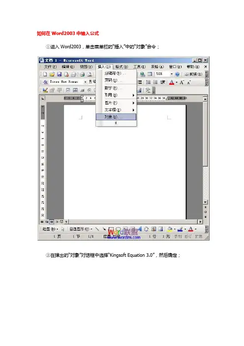 如何在Word2003中输入公式