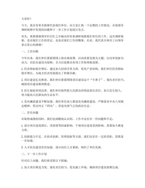 领导调研视察发言稿