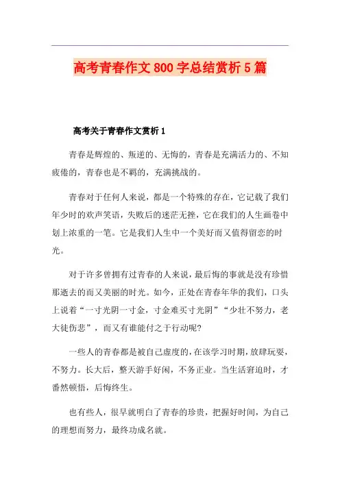 高考青春作文800字总结赏析5篇