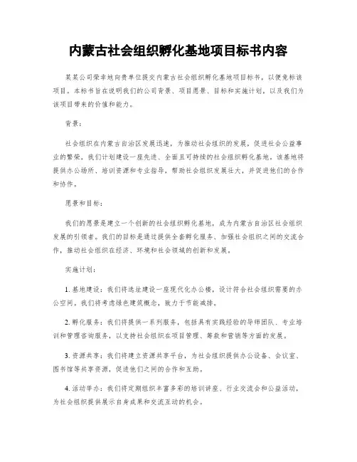 内蒙古社会组织孵化基地项目标书内容