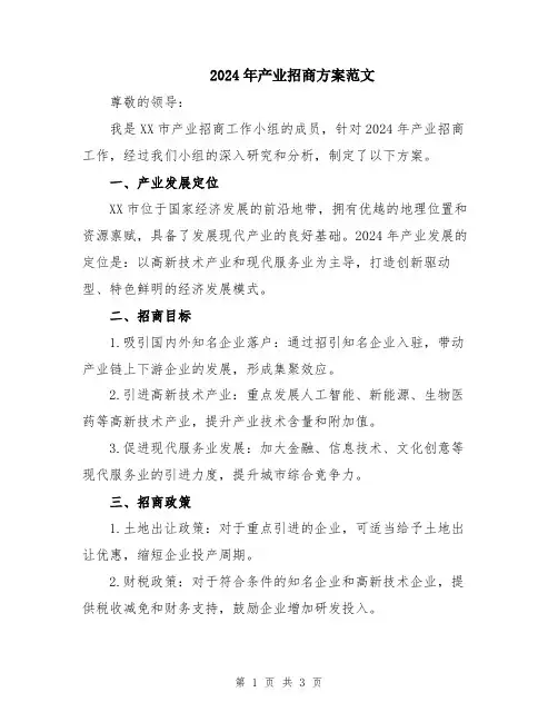 2024年产业招商方案范文