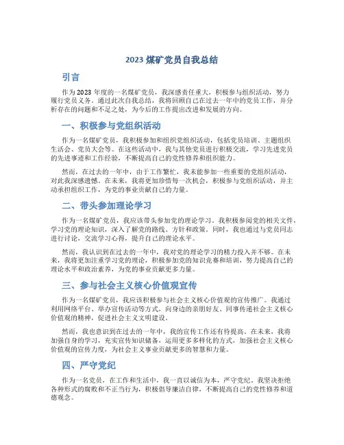 2023煤矿党员自我总结