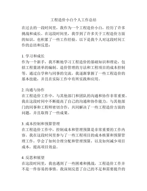 工程造价小白个人工作总结