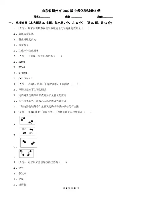 山东省德州市2020版中考化学试卷B卷