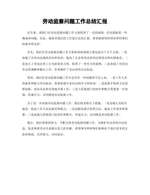 劳动监察问题工作总结汇报