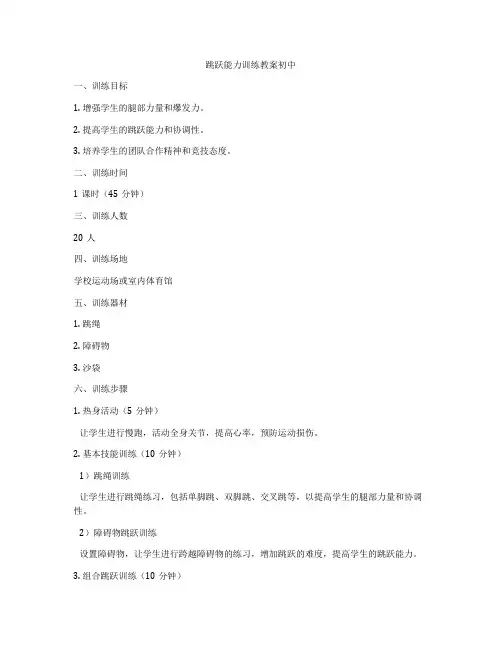 跳跃能力训练教案初中