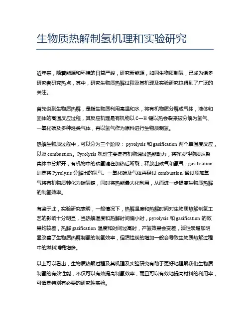 生物质热解制氢机理和实验研究