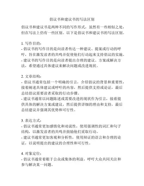 倡议书和建议书的写法区别