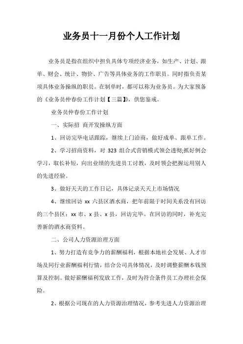 【热门】业务员十一月份个人工作计划