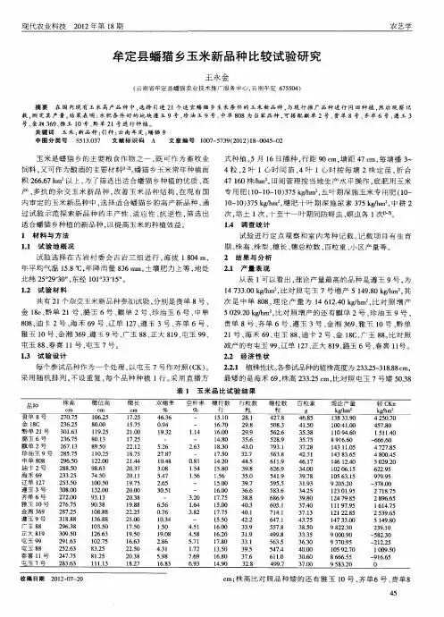牟定县蟠猫乡玉米新品种比较试验研究