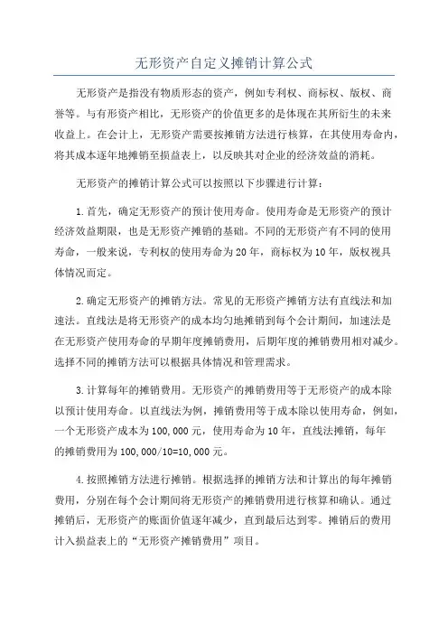 无形资产自定义摊销计算公式