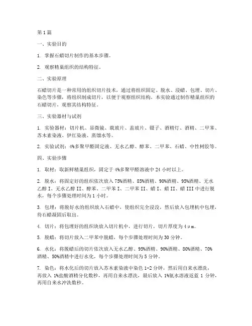 石蜡切片实验报告精巢(3篇)
