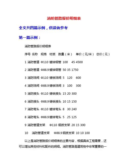 消防管路报价明细表