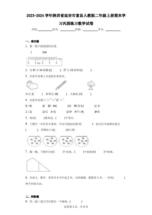 2023-2024学年陕西省延安市富县人教版二年级上册期末学习巩固练习数学试卷(含答案解析)
