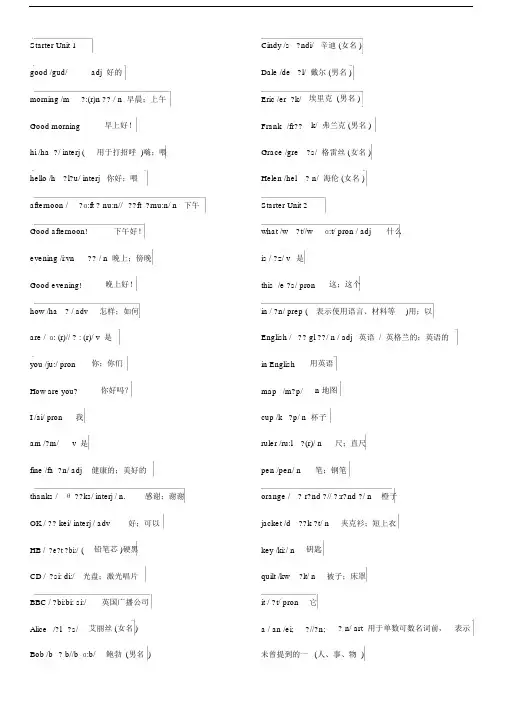 (完整版)人教版七年级上册英语单词汇总.docx