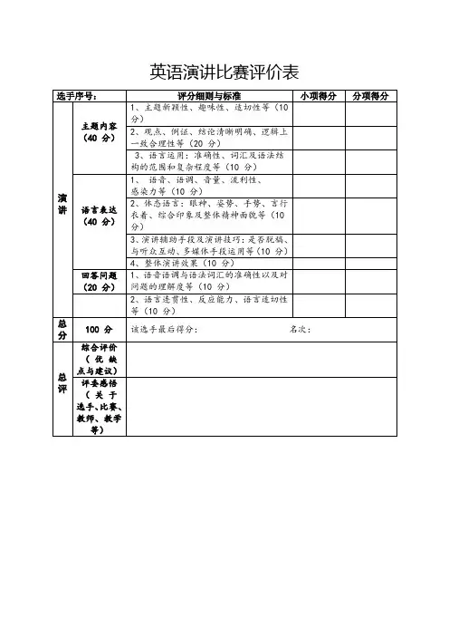 英语演讲比赛评价表