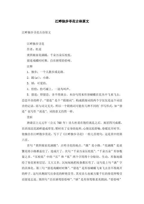 冮畔独步寻花古诗原文