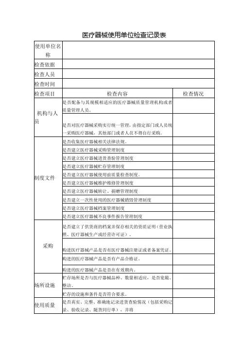 医疗器械使用单位检查记录表