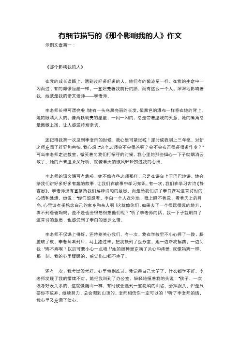 有细节描写的《那个影响我的人》作文