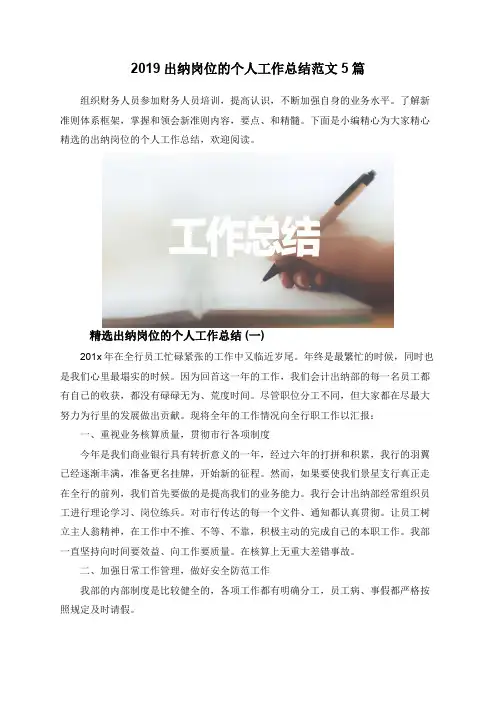 2019出纳岗位的个人工作总结范文5篇