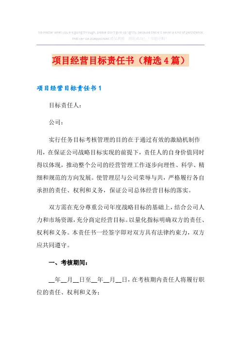 项目经营目标责任书(精选4篇)