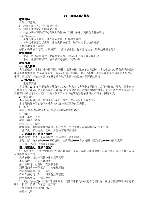 九年级语文上册16《孤独之旅》教案1