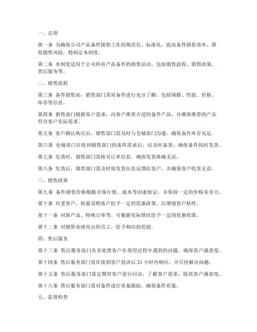 产品备件销售管理制度模板