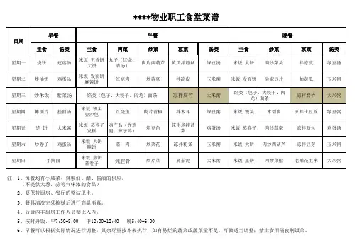 职工食堂一周菜谱