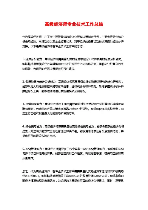 高级经济师专业技术工作总结