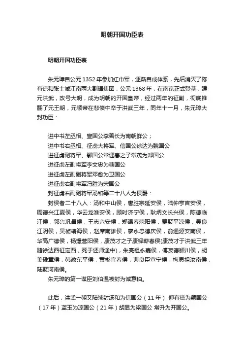 明朝开国功臣表