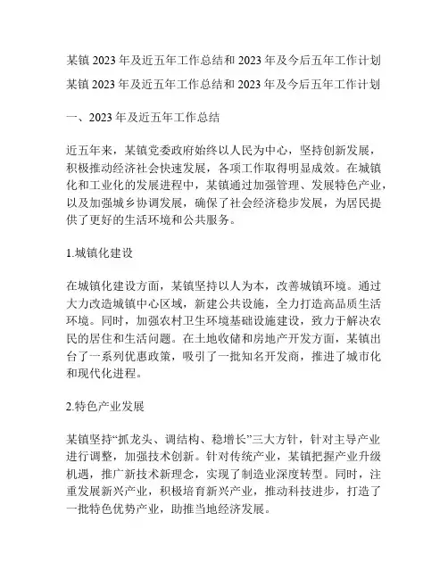 某镇2023年及近五年工作总结和2023年及今后五年工作计划