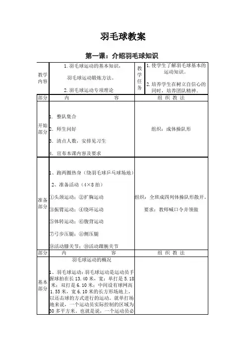 小学羽毛球教案全