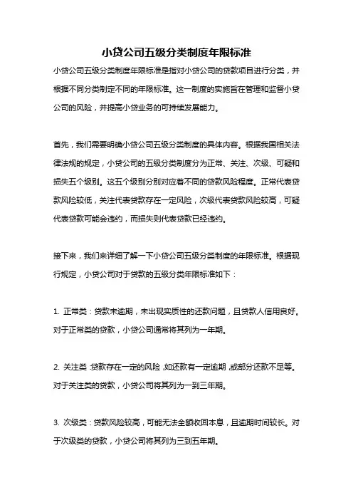 小贷公司五级分类制度年限标准