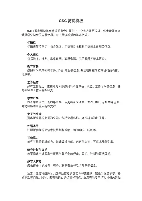 csc简历模板