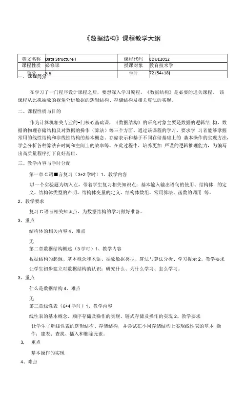 《数据结构（一）》课程教学大纲.docx