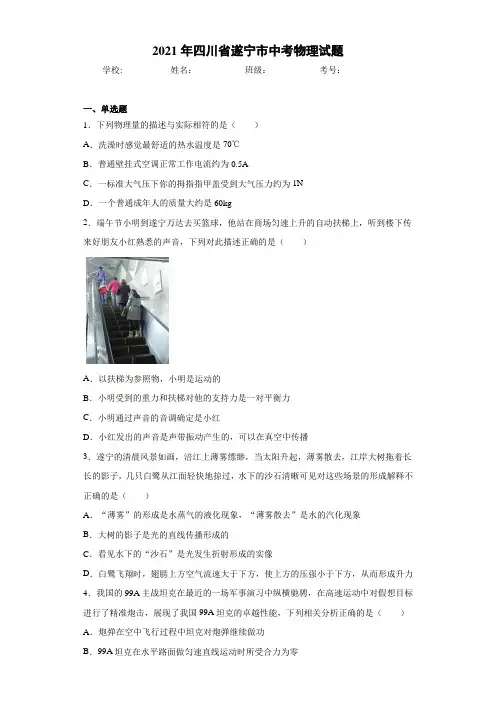 2021年四川省遂宁市中考物理试题 (1)