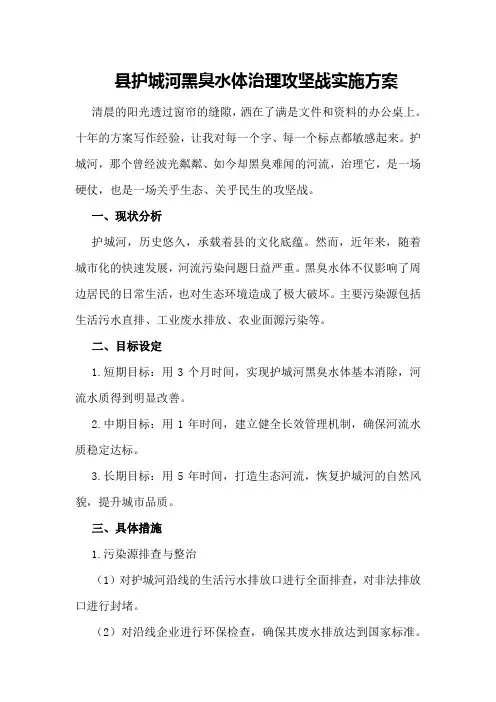 XX县护城河黑臭水体治理攻坚战实施方案