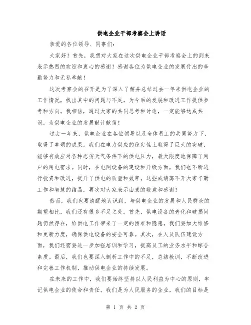供电企业干部考察会上讲话