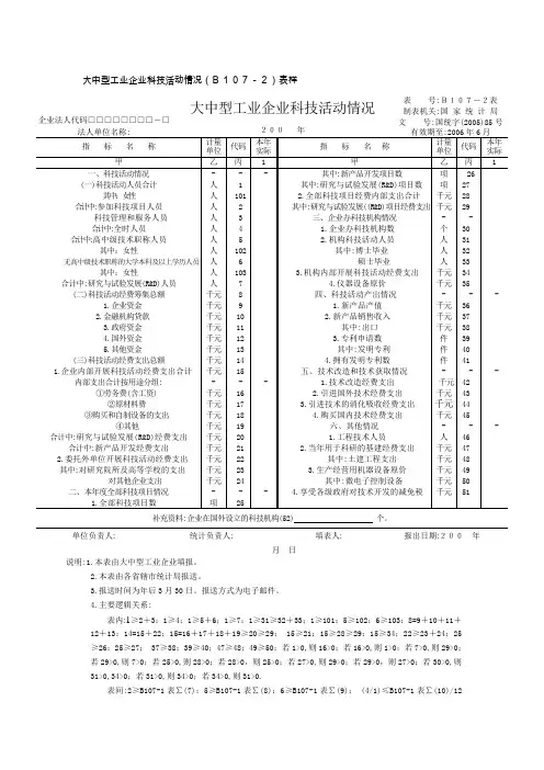大中型工业企业科技活动情况(B107-2)表样